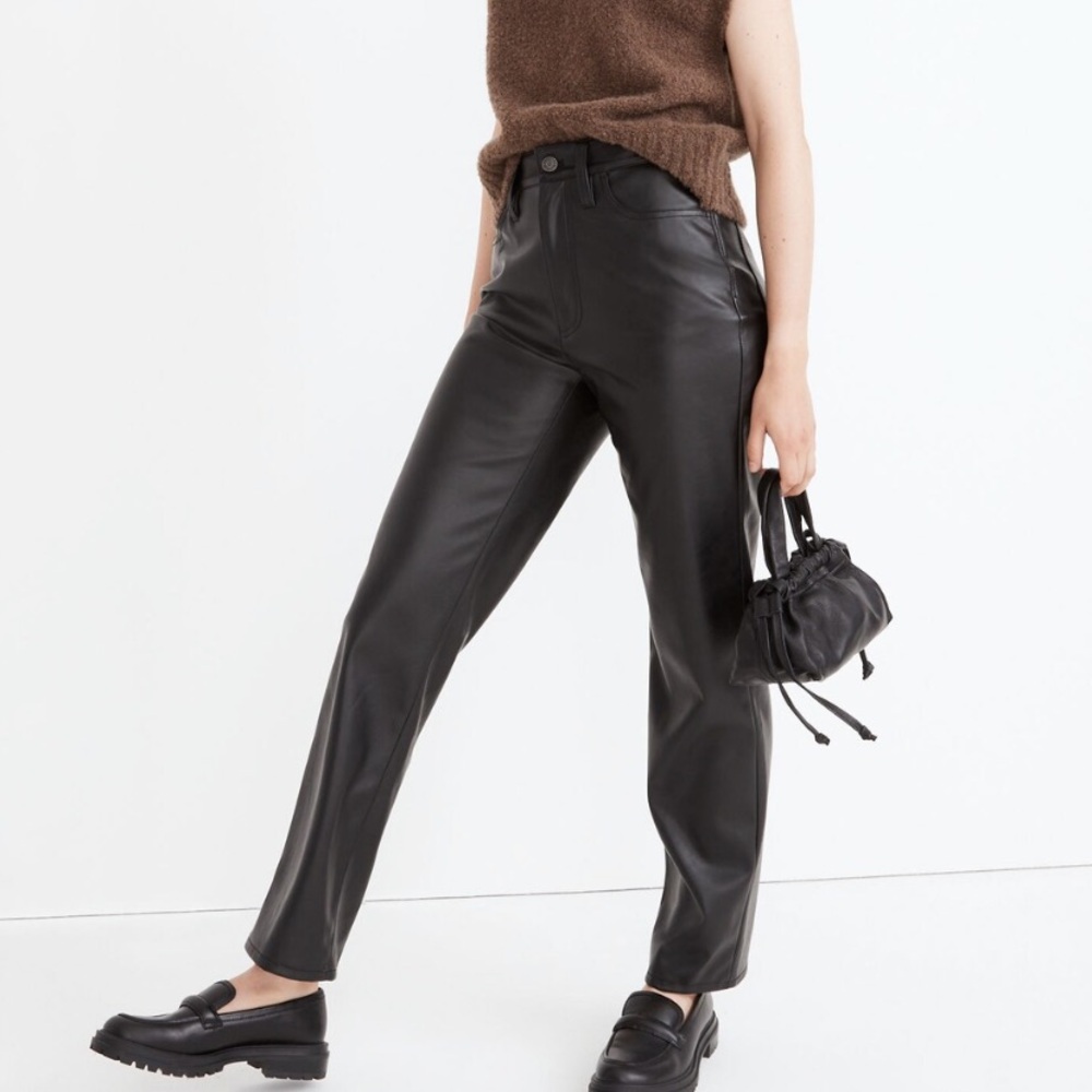Madewell The Perfect Vintage Straight Jeans Faux Leather Edition Black